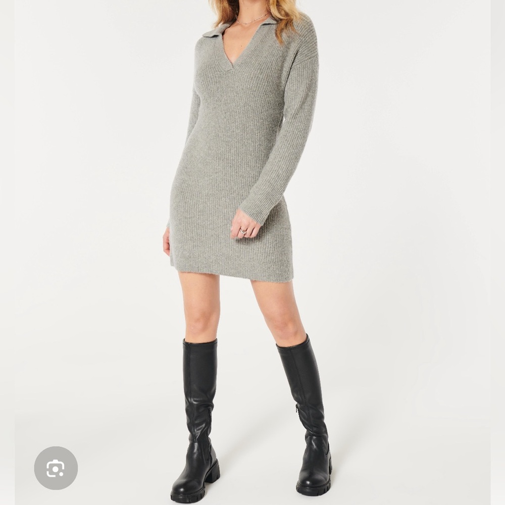 Hollister Women's Grey Collared Long Jumper Dress Small- NWT